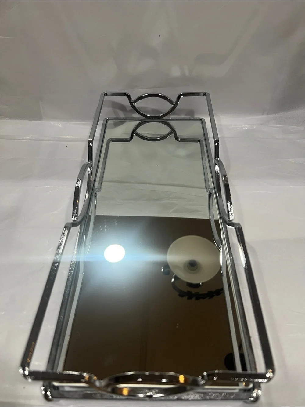 Double-Tier Mirrored Vanity Tray - Chrome Silver